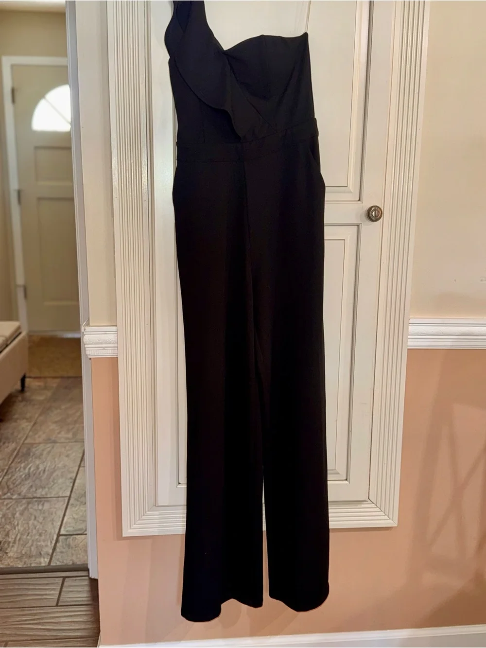 Black One-Shoulder Jumpsuit formal zip back size small boutique fitted
